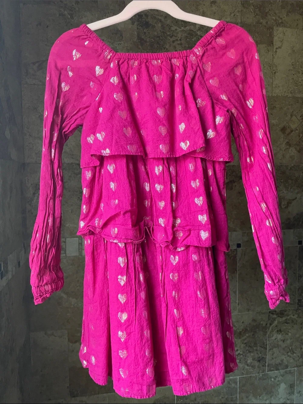 Bright Pink Heart-Print Tiered Dress